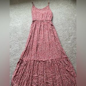 Pink Rose Moroccan Clay Floral Tiered Maxi Dress